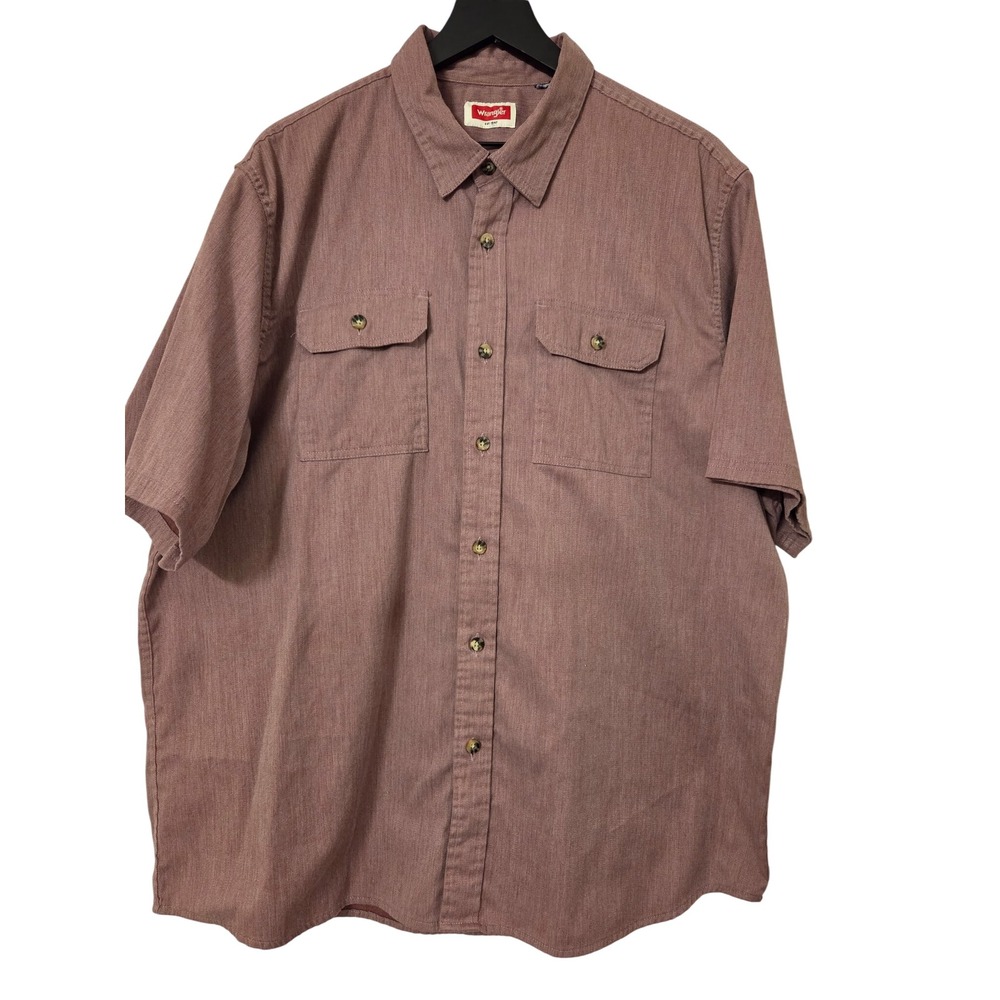 Wrangler Mens Work Shirt Short Sleeve Button Up Pockets Casual‎ Brown